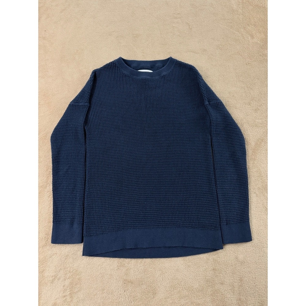 REI Co-op Waffle Knit Sweater Men Small Navy Blue Cotton Navy Blue Crewneck EUC